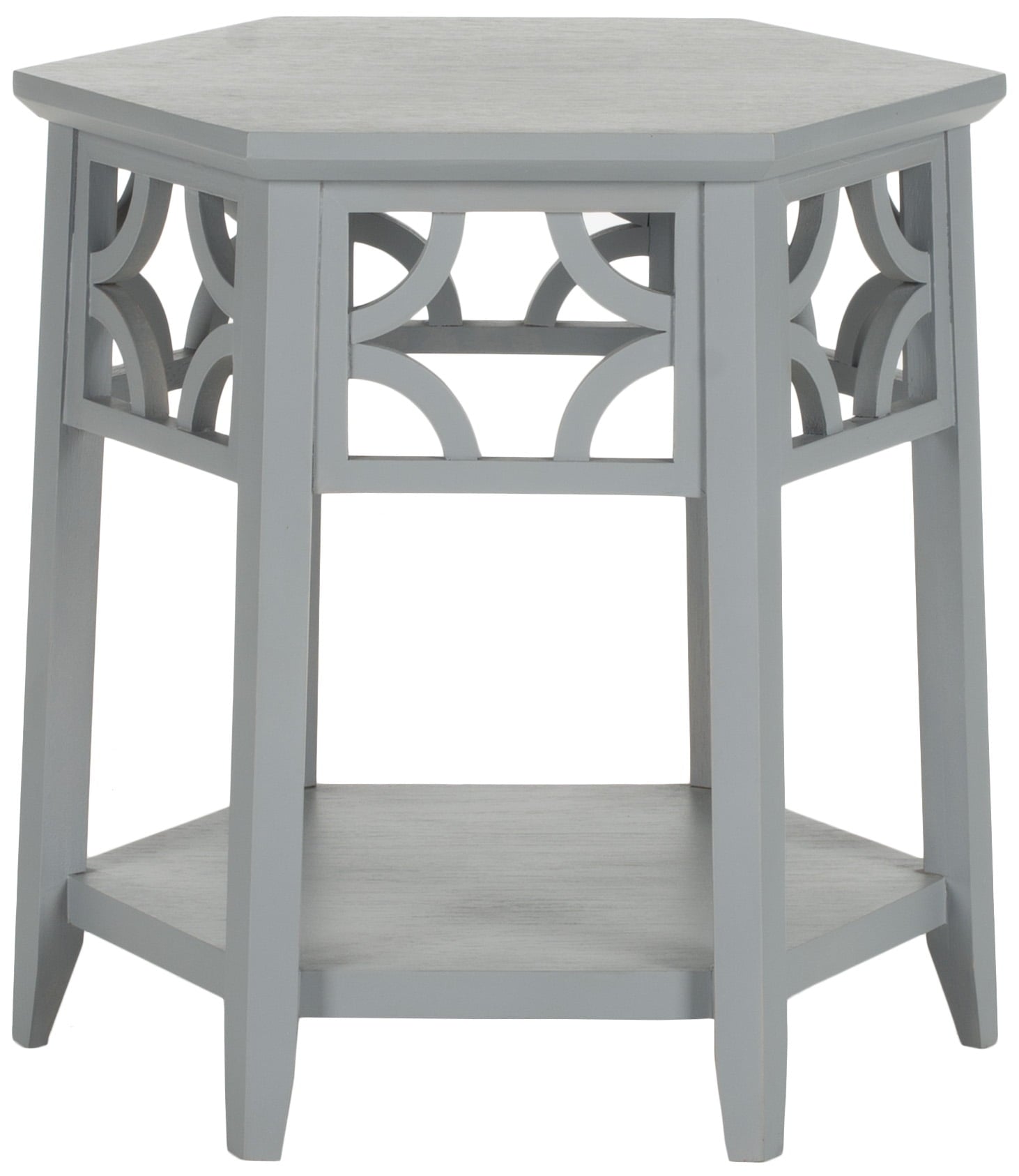 SAFAVIEH Connor Geometric Hexagon End Table w/ Shelf, Pearl Blue Grey