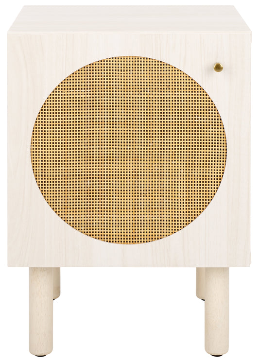 SAFAVIEH Ophelia 1 Door Night Stand, White/Natural (14.8 in. W x 15.5 in. D x 20.8 in. H)