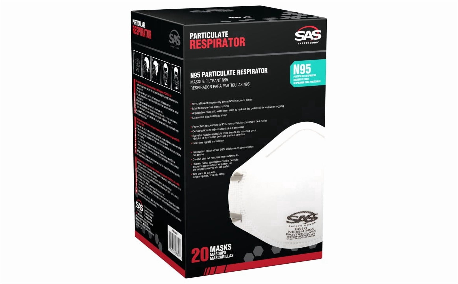 SAS Safety 8610 N95 PARTICULATE RESPIRATOR - 20/BX