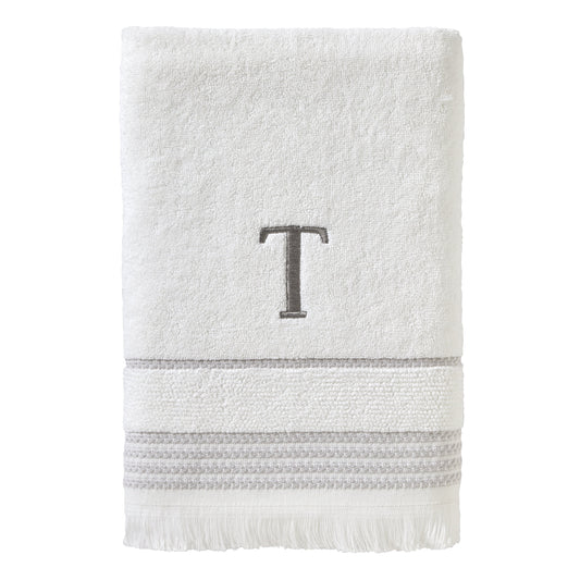 SKL Home Casual Monogram Bath Towel, "T", White