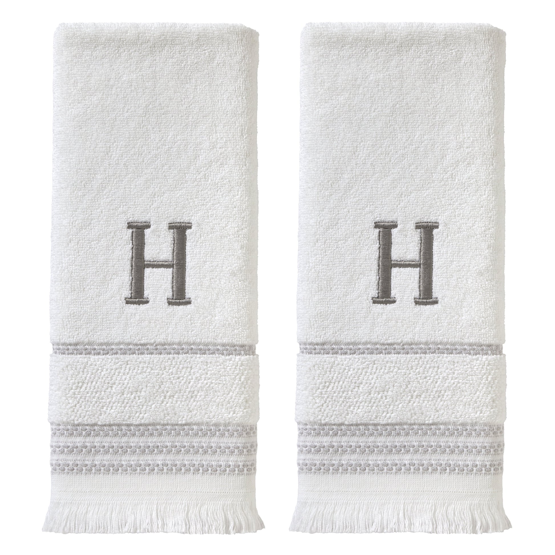 SKL Home Casual Monogram Hand Towel (2-Pack), "H", White