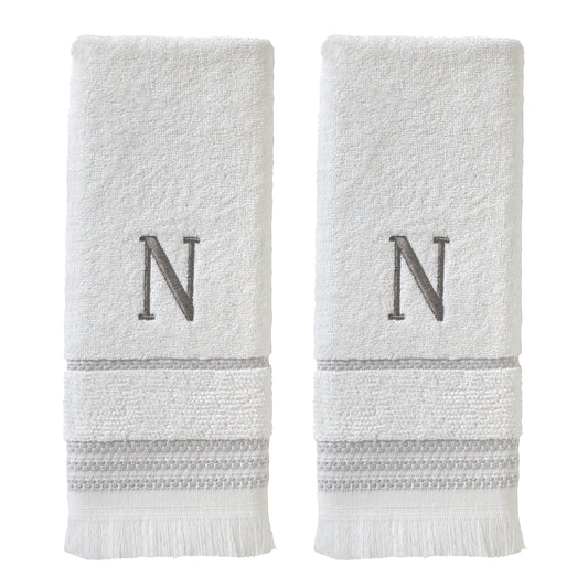 SKL Home Casual Monogram Hand Towel (2-Pack), "N",  White