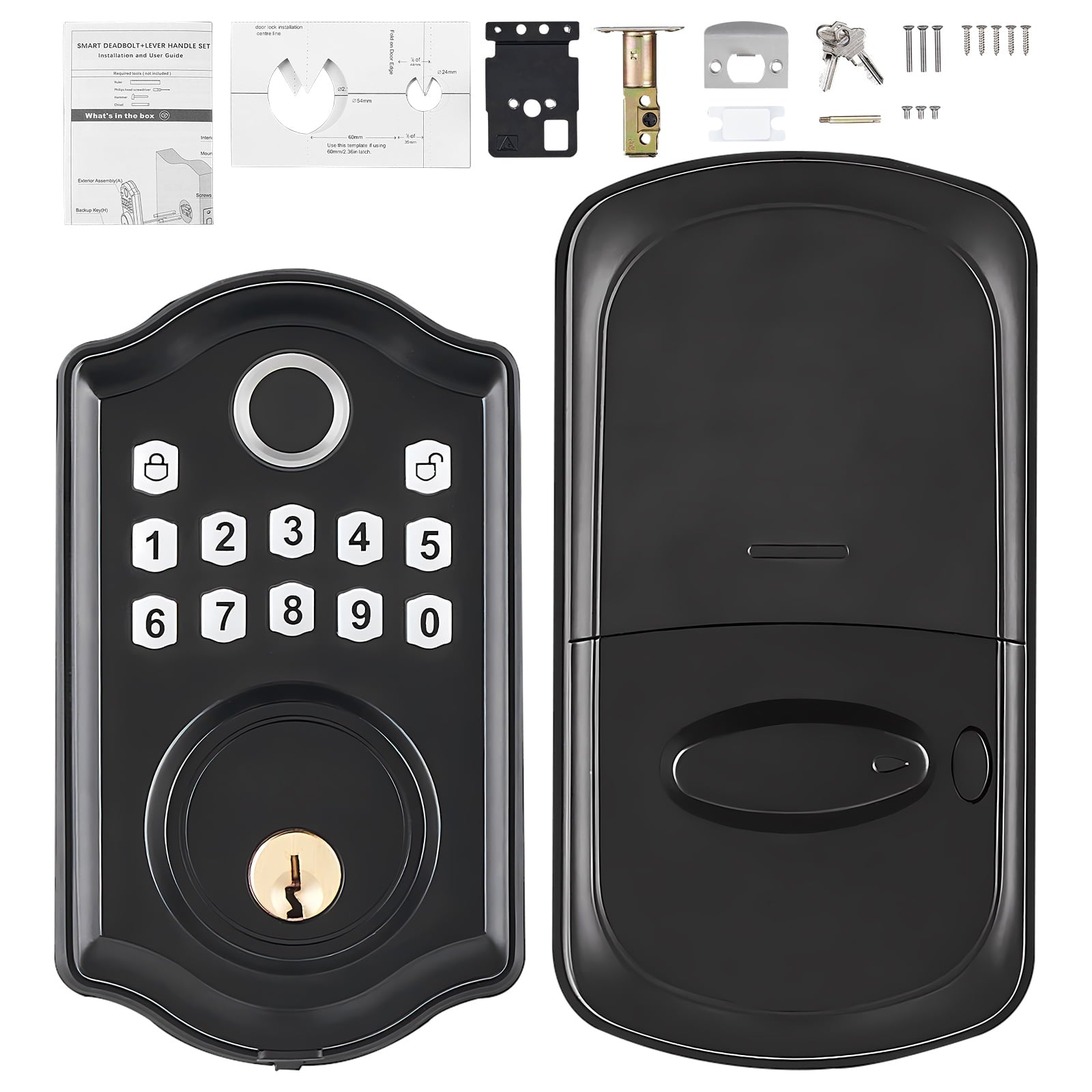 KFFKFF Fingerprint Door Lock, Keyless Electronic Keypad Deadboltwith Fingerprint/Keypad Code/Key, Auto Lock, Anti-Peeking Password, Easy Installation with 300 Users, IP 63 Rating for Front Door