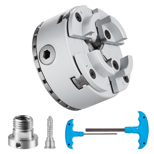 SKYSHALO KP2-3/4 Lathe Chuck, 4-Jaw, 2.75" Diameter, Metal Turning Accessory, Self-Centering for Lathes, Precision and Grinding Work, Milling Devices