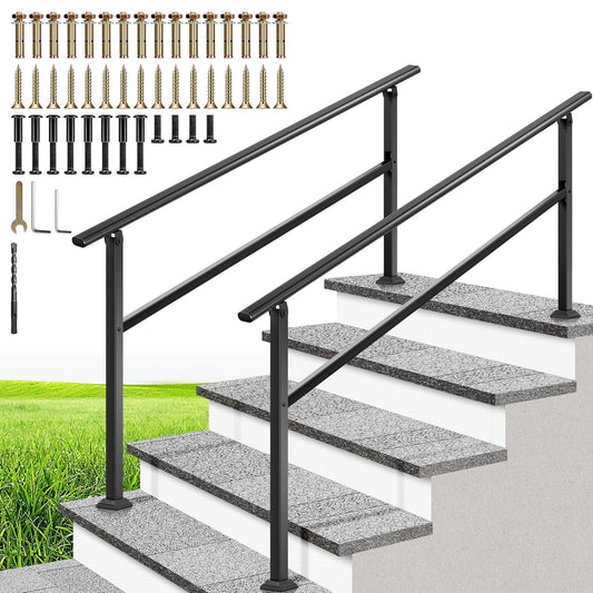 SPECSTAR 2-Pack outdoor handrails, 5-6 Steps Galvanized Steel Railing, for Porch, Deck, or Indoor Stairs