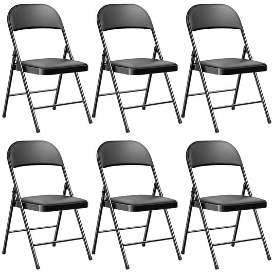 SUGIFT Deluxe Padded Seat and Metal Back Folding Chairs, Black, 6 Pack