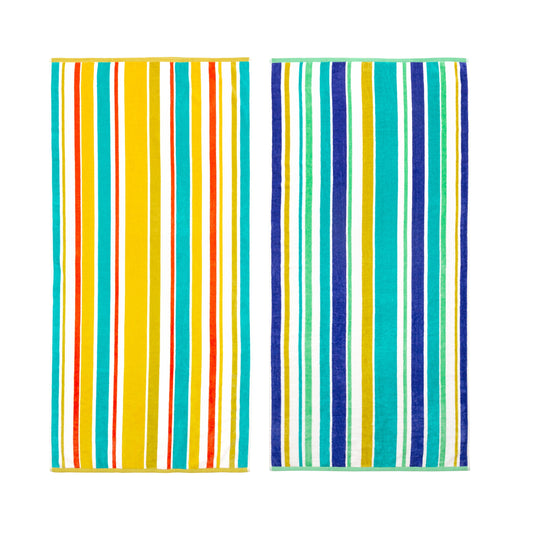 Seed & Stone Set of 2 Ultra Soft Beach Towels, 41% Recycled, 28" x 60", Laguna Stripe, Yellow Theme