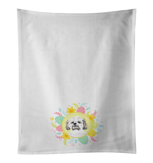 Shih-Tzu Silver Gold and White #1 Easter White Kitchen Towel Set of 2 19 in x 28 in