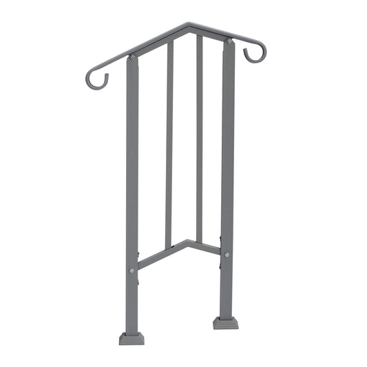 Silver Galvanized Iron Single Step Outdoor Stair Handrail Weather Resistant Anti-Rust Porch Step Safety Railing With Full Installation Hardware