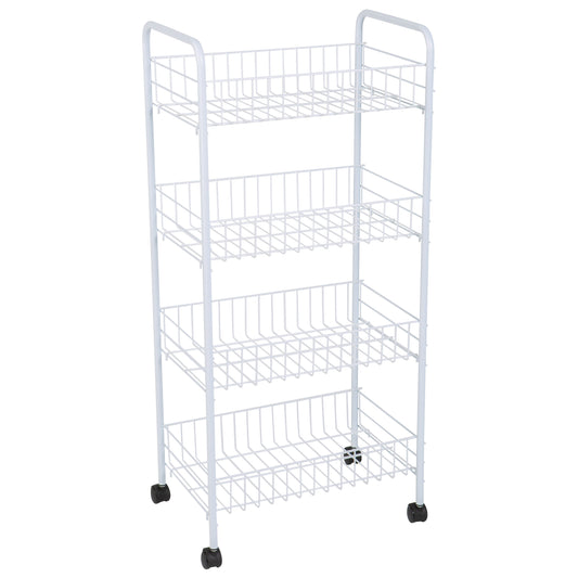 Simplify 4 Tier Rolling Storage Cart in White, 21.4" x 9.4" x 32.68"