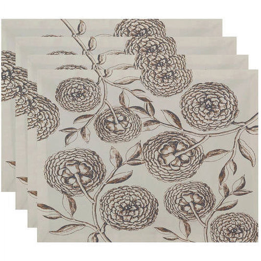 Simply Daisy 18" x 14" Antique Flowers Floral Print Placemats, Set of 4