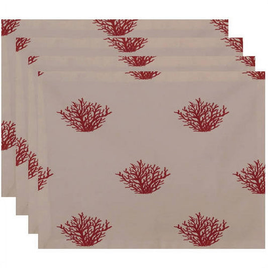 Simply Daisy 18" x 14" Coral Corral Coastal Print Placemats, Set of 4