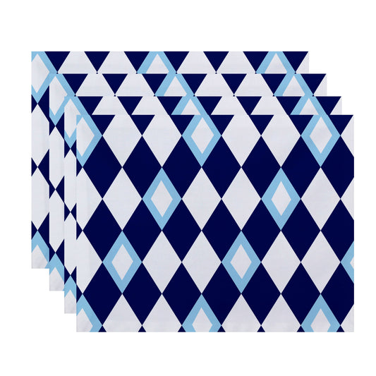 Simply Daisy, 18 x 14 Inch Harlequin Geometric Print Placemat (set of 4), Royal Blue