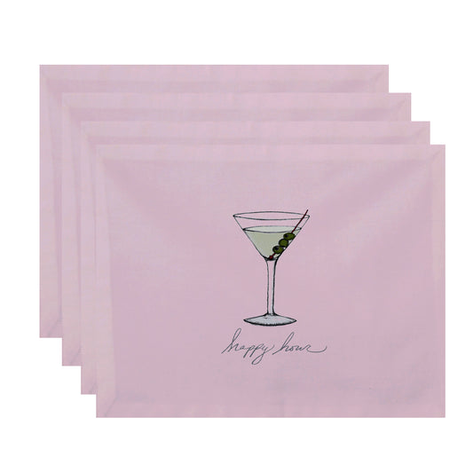 Simply Daisy, 18 x 14 Inch Martini Glass Happy Hour Geometric Print Placemat (set of 4), Pink