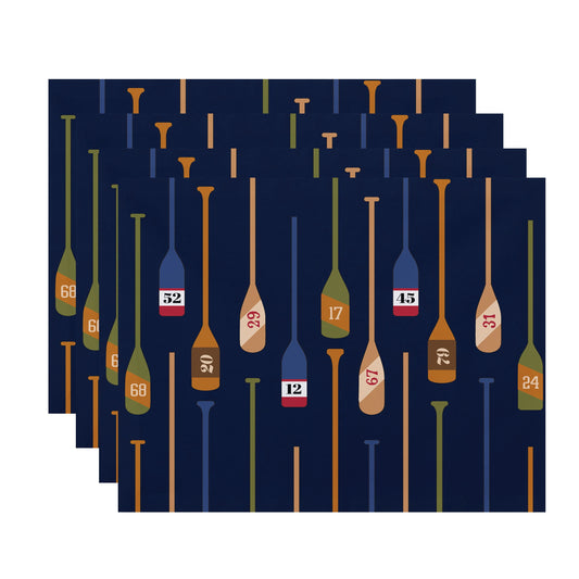 Simply Daisy, 18 x 14 Inch, Oar Numbers, Geometric Print Placemat (Set of 4), Navy Blue