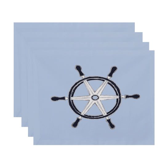 Simply Daisy, 18 x 14 Inch, Ship Wheel, Geometric Print Placemat (Set of 4), Blue