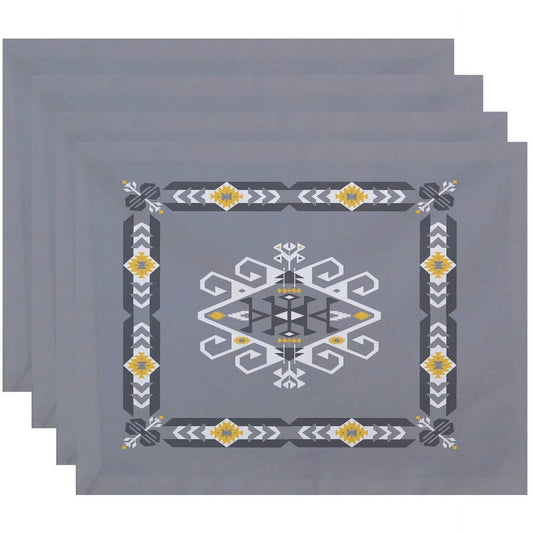 Simply Daisy 18" x 14" Jodhpur Border 3 Geometric Print Placemats, Set of 4