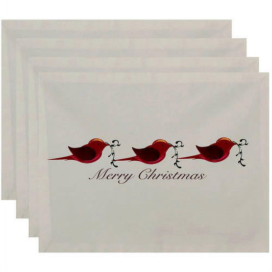 Simply Daisy 18" x 14" Merry Christmas Birds Word Print Placemats, Set of 4