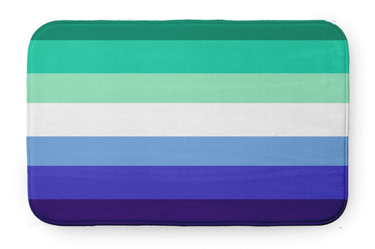 Simply Daisy 24" x 17" Plush Microfiber Green/White/Blue Gay Striped Bath Mat