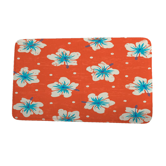 Simply Daisy 24" x 17" Plush Microfiber Orange Hibiscus Blooms Bath Mat