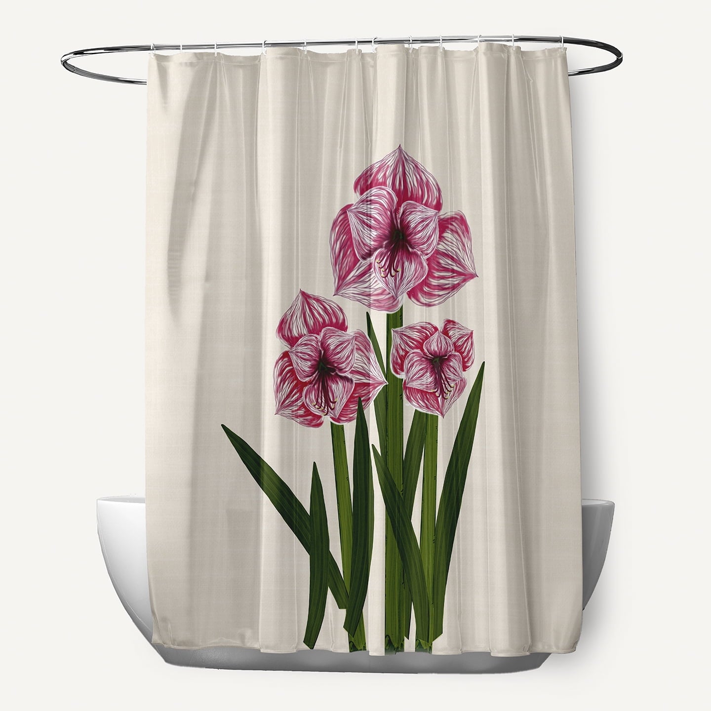 Simply Daisy 70" W x 73" H Amaryllis Floral Print Polyester Shower Curtain, Pink