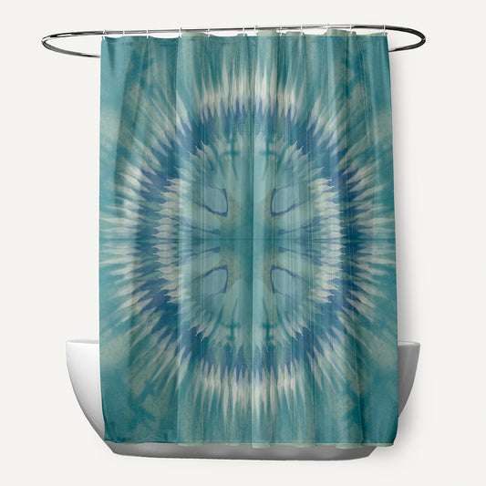 Simply Daisy 70" W x 73" H Shibori Burst Geometric Print Polyester Shower Curtain, Teal