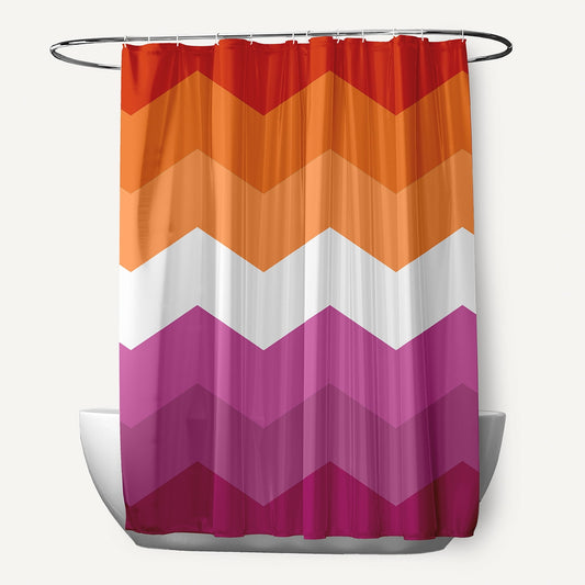 Simply Daisy 70" W x 73" H inclusive Lesbian Chevron Flag Durable Polyester Shower Curtain, Orange/White/Pink