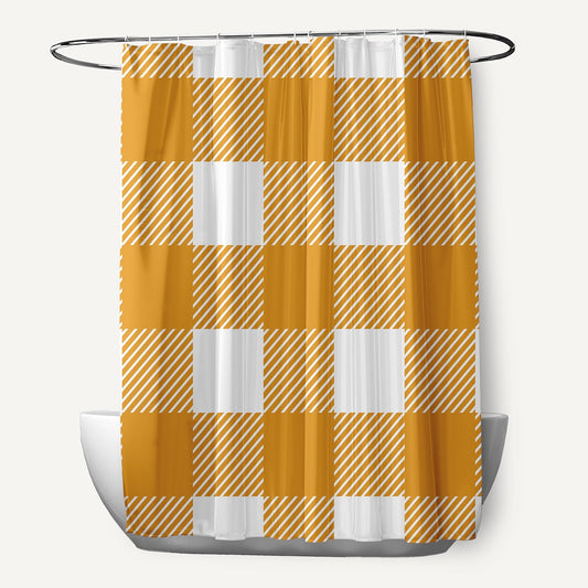Simply Daisy 70" W x 73" L Buffalo Plaid Polyester Shower Curtain, Golden Mustard [1 Ct]