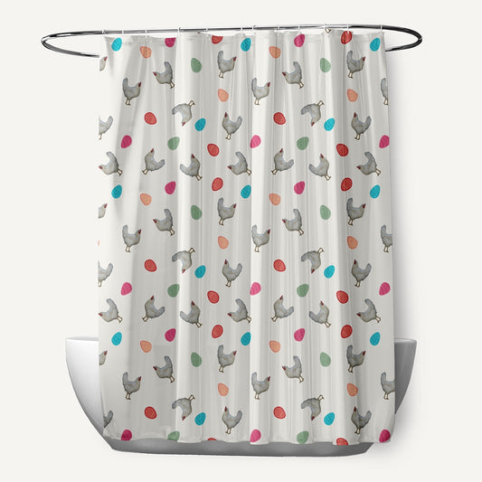 Simply Daisy 70" W x 73" L Chickens and Eggs Polyester Shower Curtain, Whisper White [1 Ct]