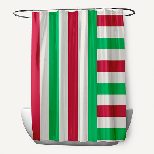 Simply Daisy 70" W x 73" L Christmas Stripes Polyester Shower Curtain, Bright Green [1 Ct]