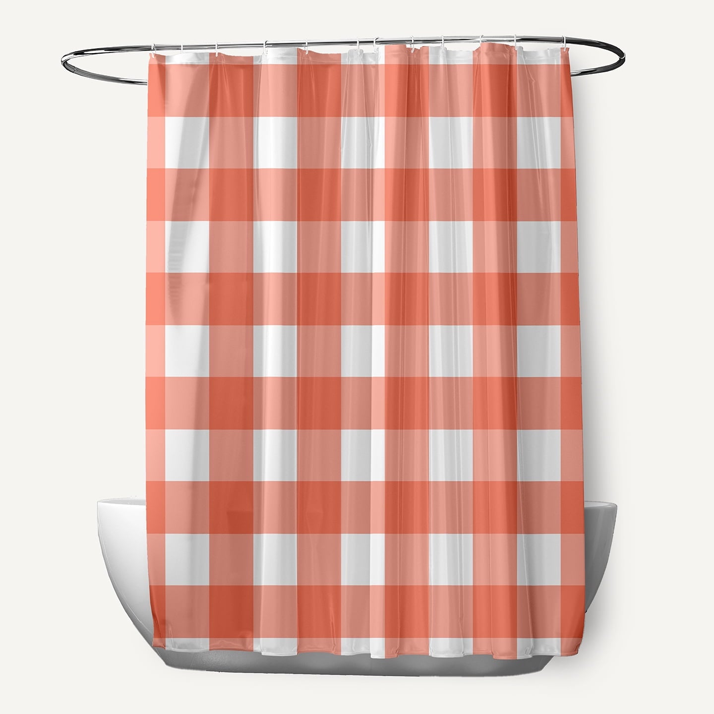 Simply Daisy 70" W x 73" L Gingham Plaid Polyester Shower Curtain, Harvest Orange [1 Ct]