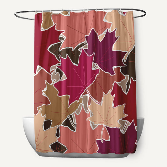 Simply Daisy 70" W x 73" L Leaf Pile Polyester Shower Curtain, Fuschia [1 Ct]