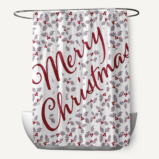 Simply Daisy 70" W x 73" L Merry Christmas with Holly Polyester Shower Curtain, Light Purple [1 Ct]