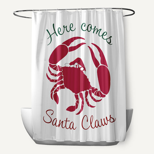 Simply Daisy 70" W x 73" L Santa Claws Crab Polyester Shower Curtain, Christmas Pink [1 Ct]