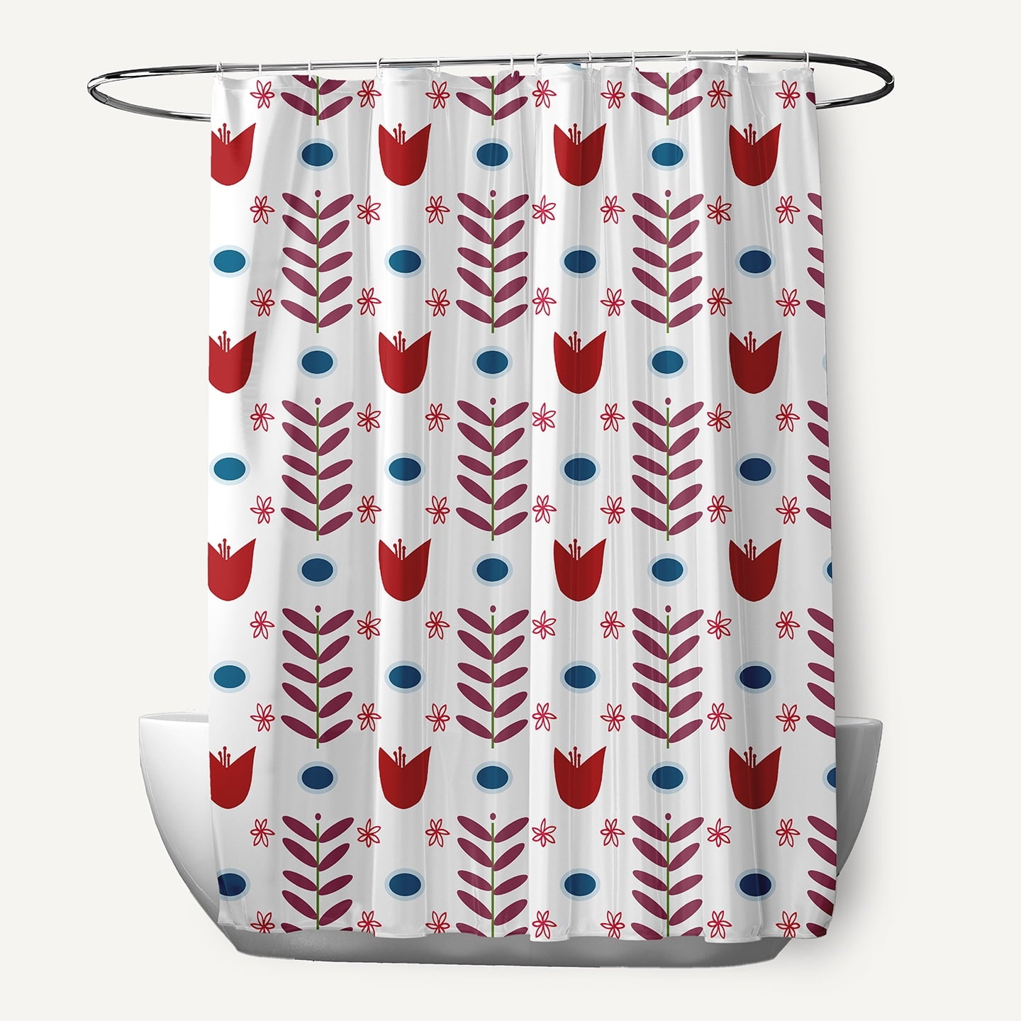 Simply Daisy 70" W x 73" L Spring Garden Polyester Shower Curtain, White-Red [1 Ct]