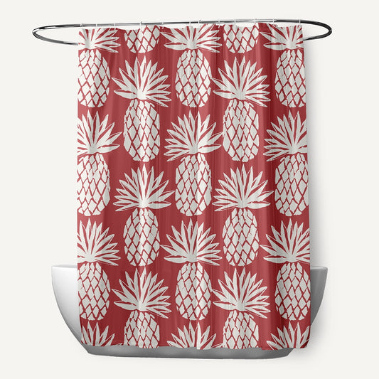 Simply Daisy Pineapple Pattern Ligonberry Red 70" w x 73" h Polyester Shower Curtain, Ligonberry Red