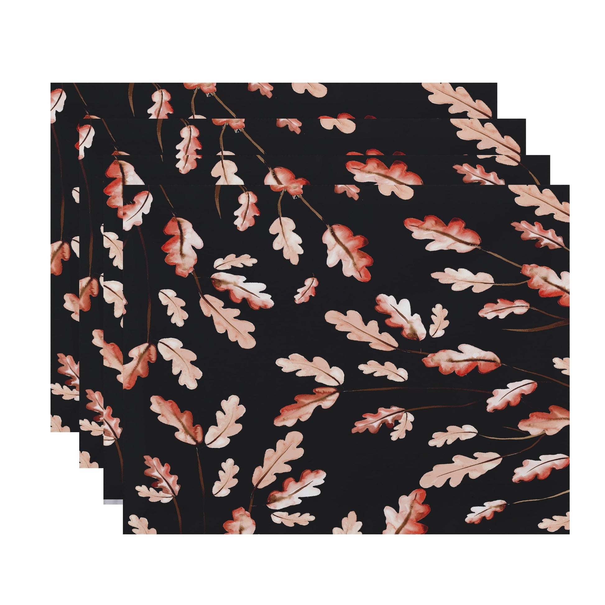 Simply Daisy Wild Oak Leaves 18 x 14 Inch Black Floral Print Placemat (Set of 4)