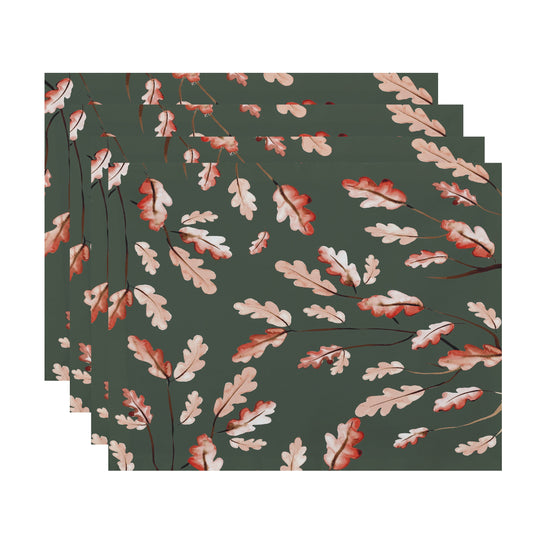 Simply Daisy Wild Oak Leaves 18 x 14 Inch Dark green Floral Print Placemat (Set of 4)