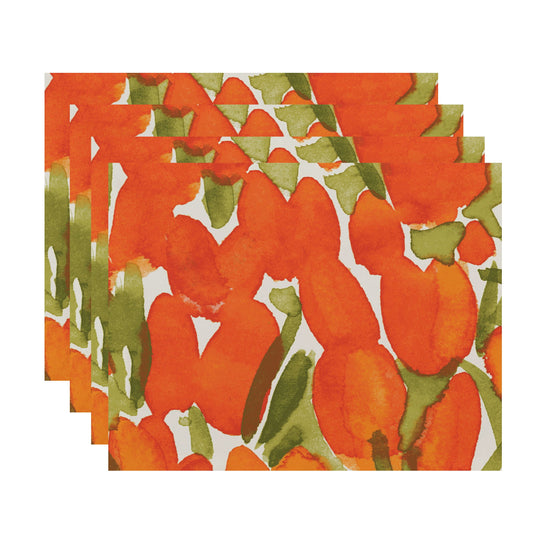 Simply Daisy's Sunset Tulip 18x14 inch Orange Floral Print Placemat (Set of Four)