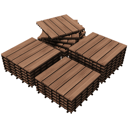 Alden Design 27 Pieces Indoor & Outdoor Wood Flooring Tiles for Patio Garden, 12" x 12", Brown
