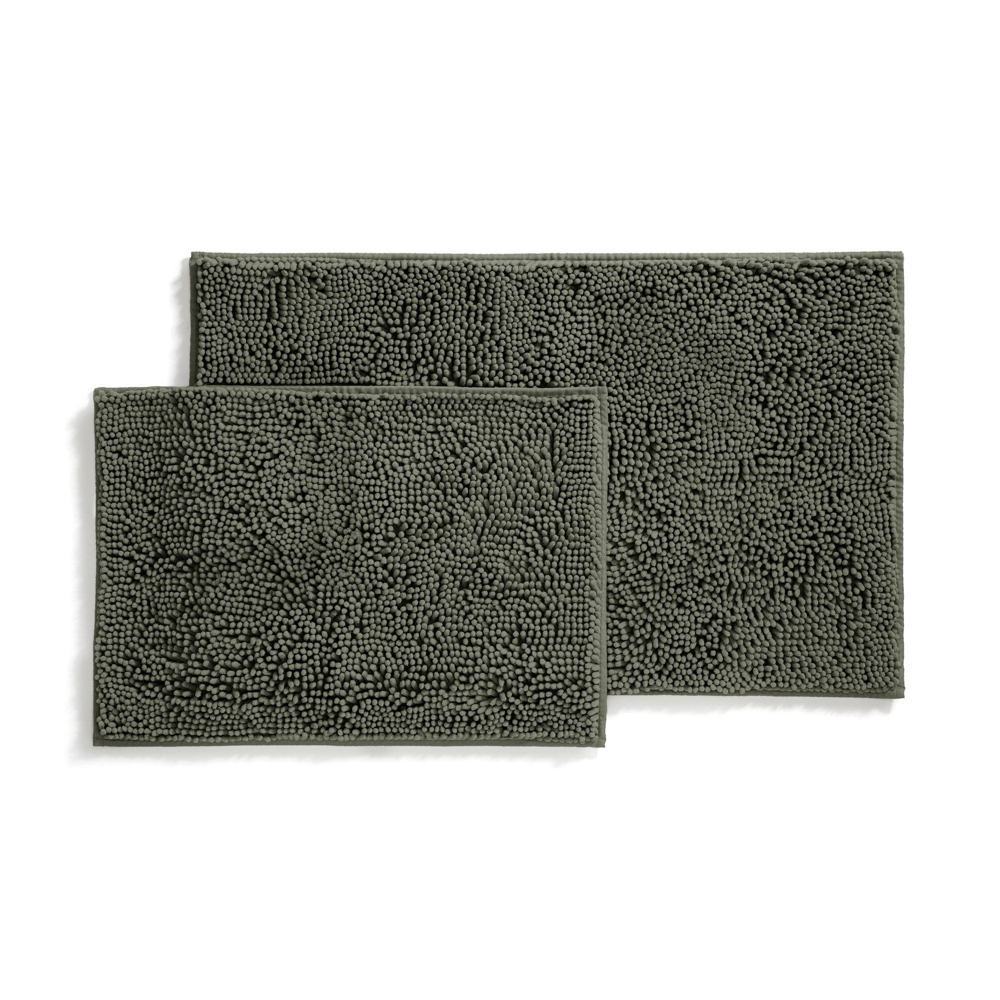 Soft Absorbent Chenille Bath Mat Rug with Anti-Skid Rubber Backing, 2 Pack, Sage, by Noble Linens
