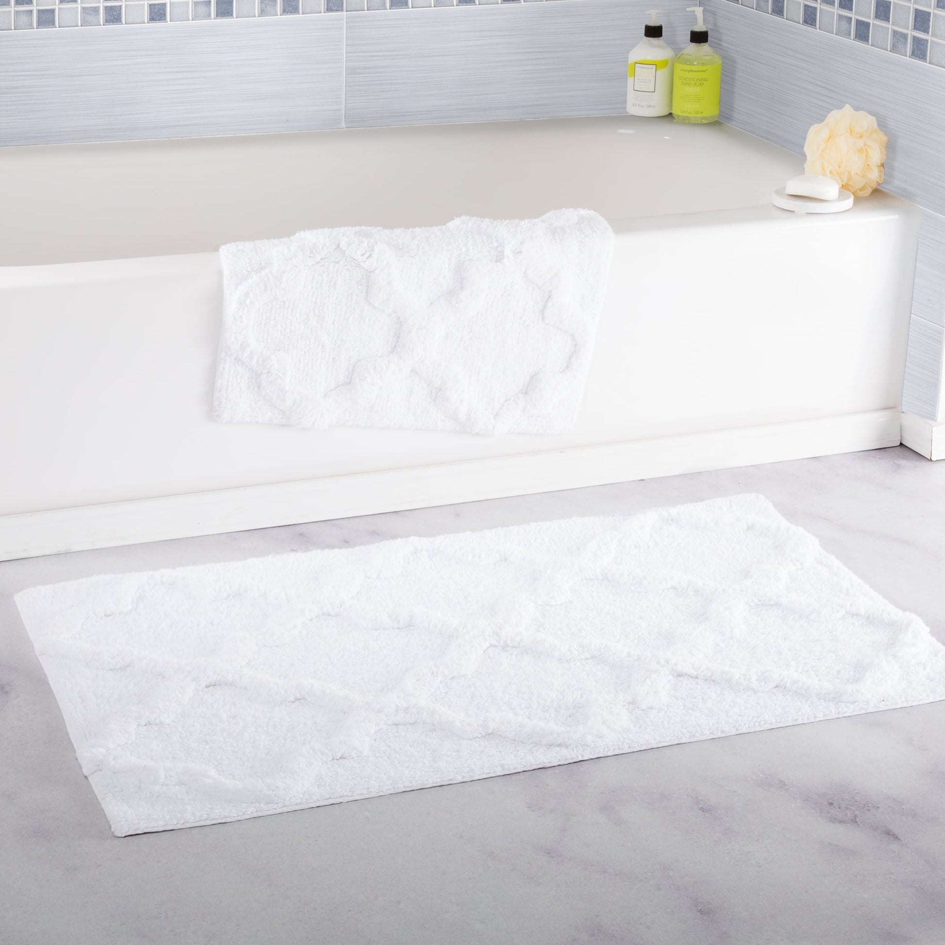 Somerset Home 2 Piece Bathroom Rug Set - 41x24.5 Inch and 34x21 Inch 100% Cotton Bath Mats (White)