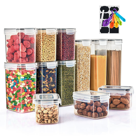 Sorbus Paquete de 12 Contenedores HermÃ©ticos para Almacenamiento de Alimentos, Etiquetas, Marcadores y Cucharas Medidoras - Organizadores Funcionales para Alimentos Secos para Cocina, Despensa, Refrigerador y MÃ¡s
