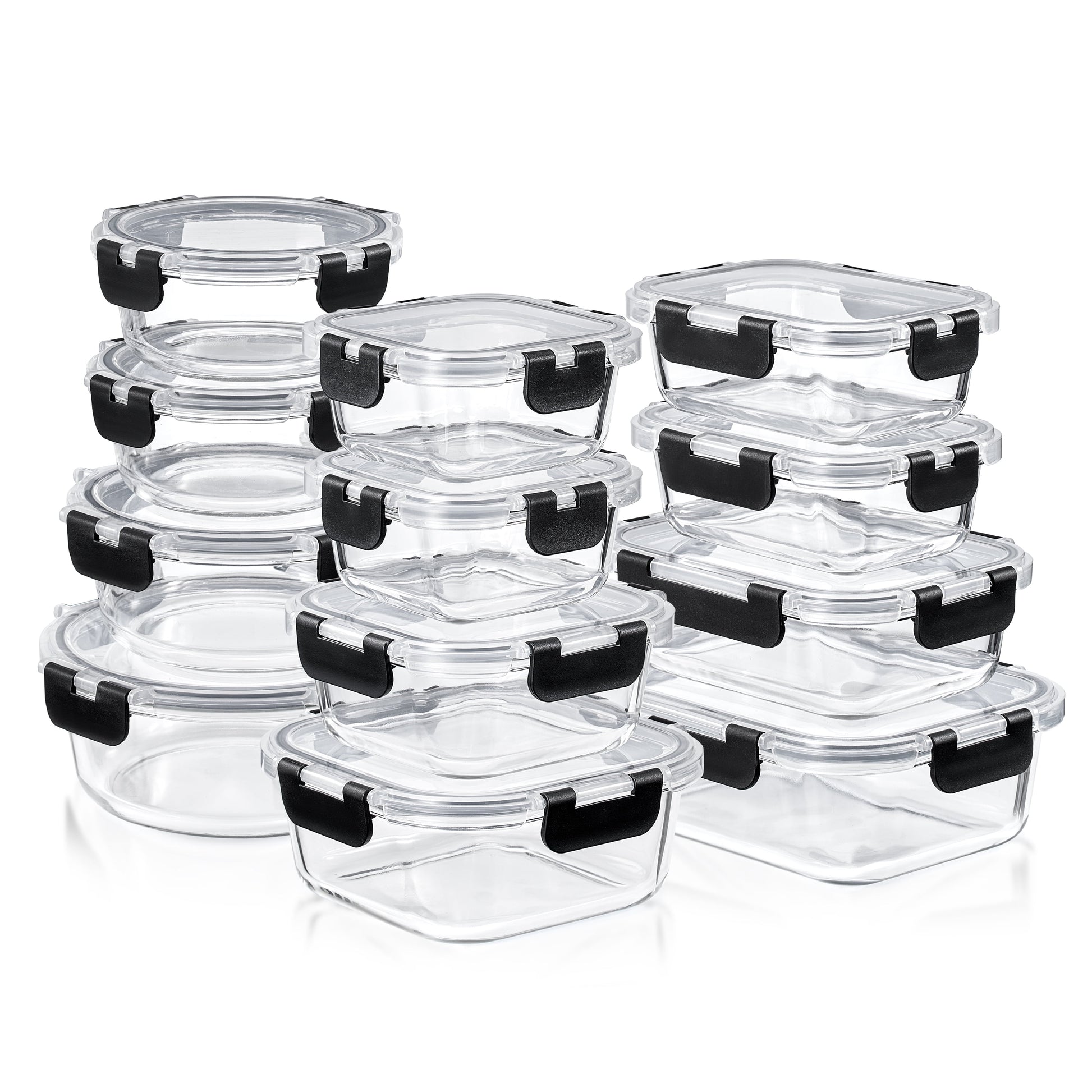 Sorbus 12pc Glass Meal Prep Containers â€“ Airtight Lids â€“ Oven, Freezer, Dishwasher Safe â€“ Reusable Food Storage, 3 Shapes
