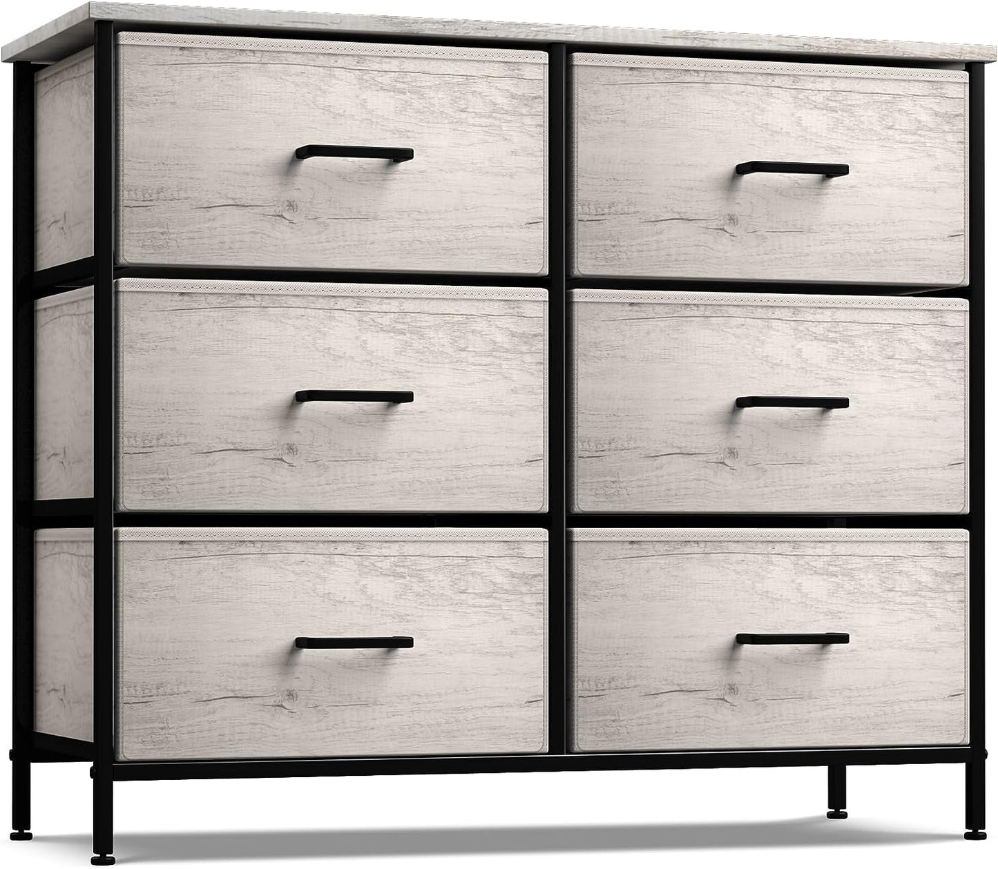 Sorbus CÃ³moda de 6 Cajones, Organizador de Tela con Estructura de Acero y Cubierta de Madera, Beige RÃºstico