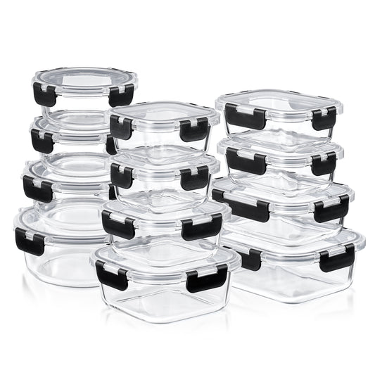 Sorbus Glass Meal Prep Containers with Airtight Lids, Oven Freezer Dishwasher Safe, 12-Piece Set