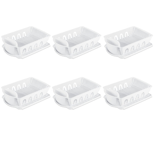 Sterilite Large 2 Piece Sink Set, Dish Drainer and Drainboard for Plates, Cups, and Flatware, White, 6 Count
