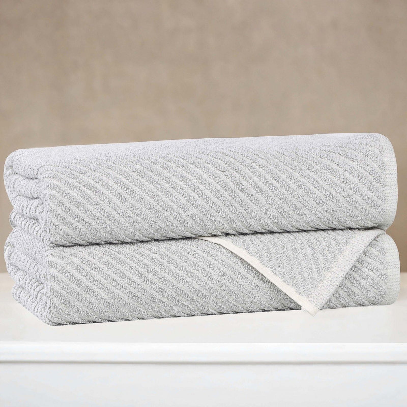 Superior Amelia Viscose Cotton Blend Medium Weight Bath Towels, Set of 2, Platinum