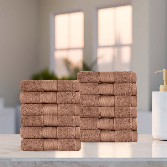 Superior Aria Turkish Cotton 12-Piece Face Towel Set, Ultra Soft Heavyweight Towels, Taupe