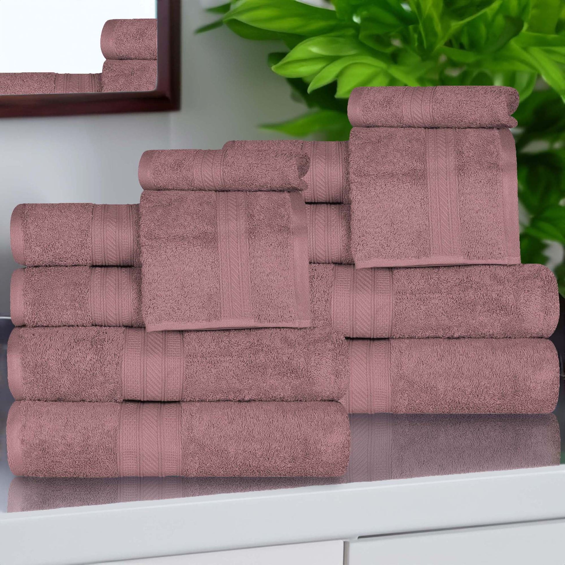 Superior Atlas Cotton Heavyweight 12 Piece Towel Set, Grape Shake